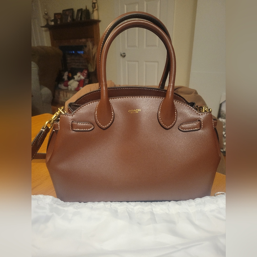 Coach Empire Carryall Bag 26 Brown Leather Satchel with Gold Accents